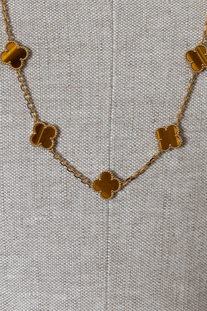 VAN CLEEF & ARPELS Vintage Alhambra 20 Motif Collier 18K Yellow Gold Tigers Eye