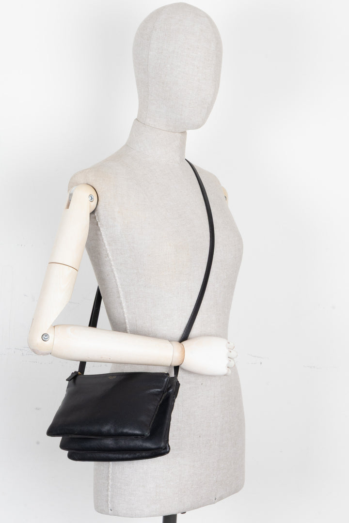 Petit sac Trio CÉLINE par Phoebe Philo en cuir d'agneau noir