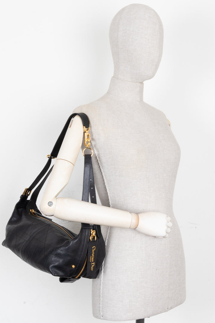 CHRISTIAN DIOR Medium D-Journey Bag in Black Macrocannage Leather