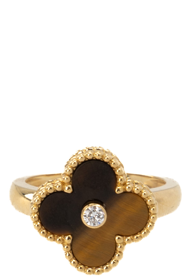 Bague Vintage Alhambra VAN CLEEF & ARPELS en œil de tigre et diamant, or jaune 18K