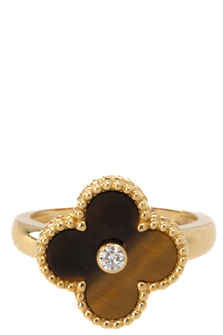 Bague Vintage Alhambra VAN CLEEF & ARPELS en œil de tigre et diamant, or jaune 18K