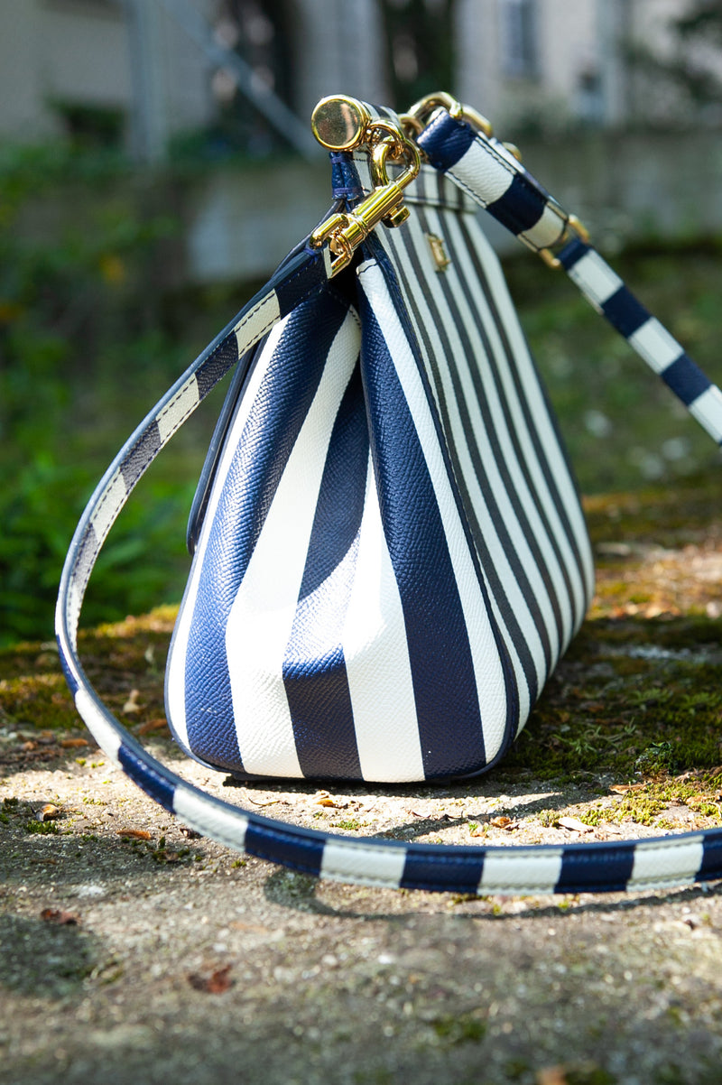 DOLCE&GABBANA Medium Miss Sicily Top Handle Bag Striped with Embroidery
