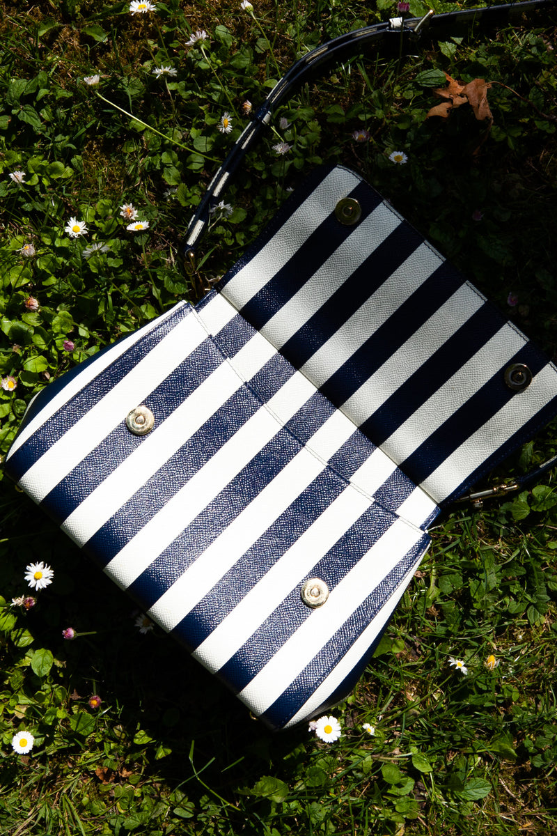 DOLCE&GABBANA Medium Miss Sicily Top Handle Bag Striped with Embroidery
