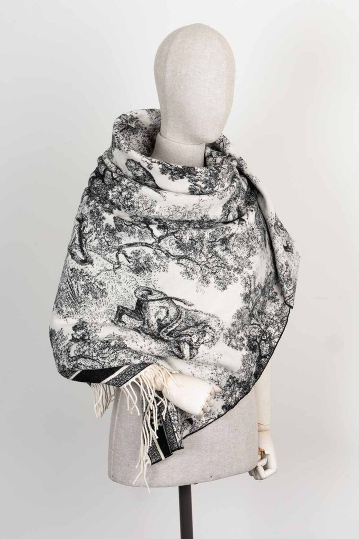 CHRISTIAN DIOR Toile de Jouy Throw Blanket Wool Black & White