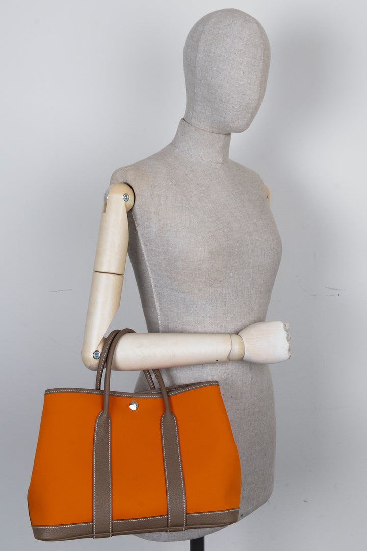 HERMÈS Gardenparty 30 Canvas Orange Etoupe