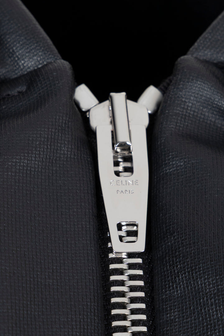 CELINE Logo Hooded Zip Coated Jacket Black