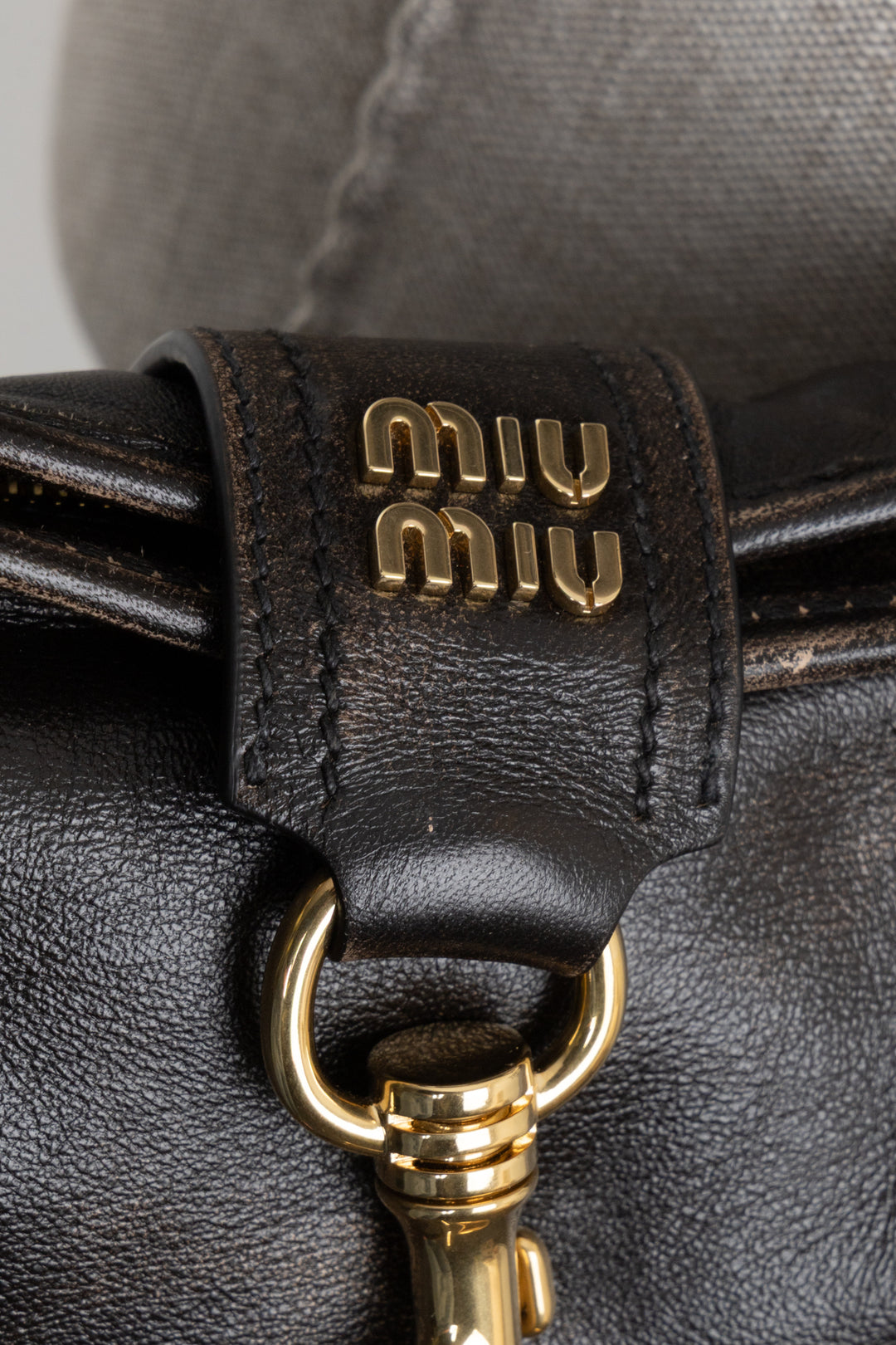 MIUMIU Distressed Carabiner Shoulder Bag Brown