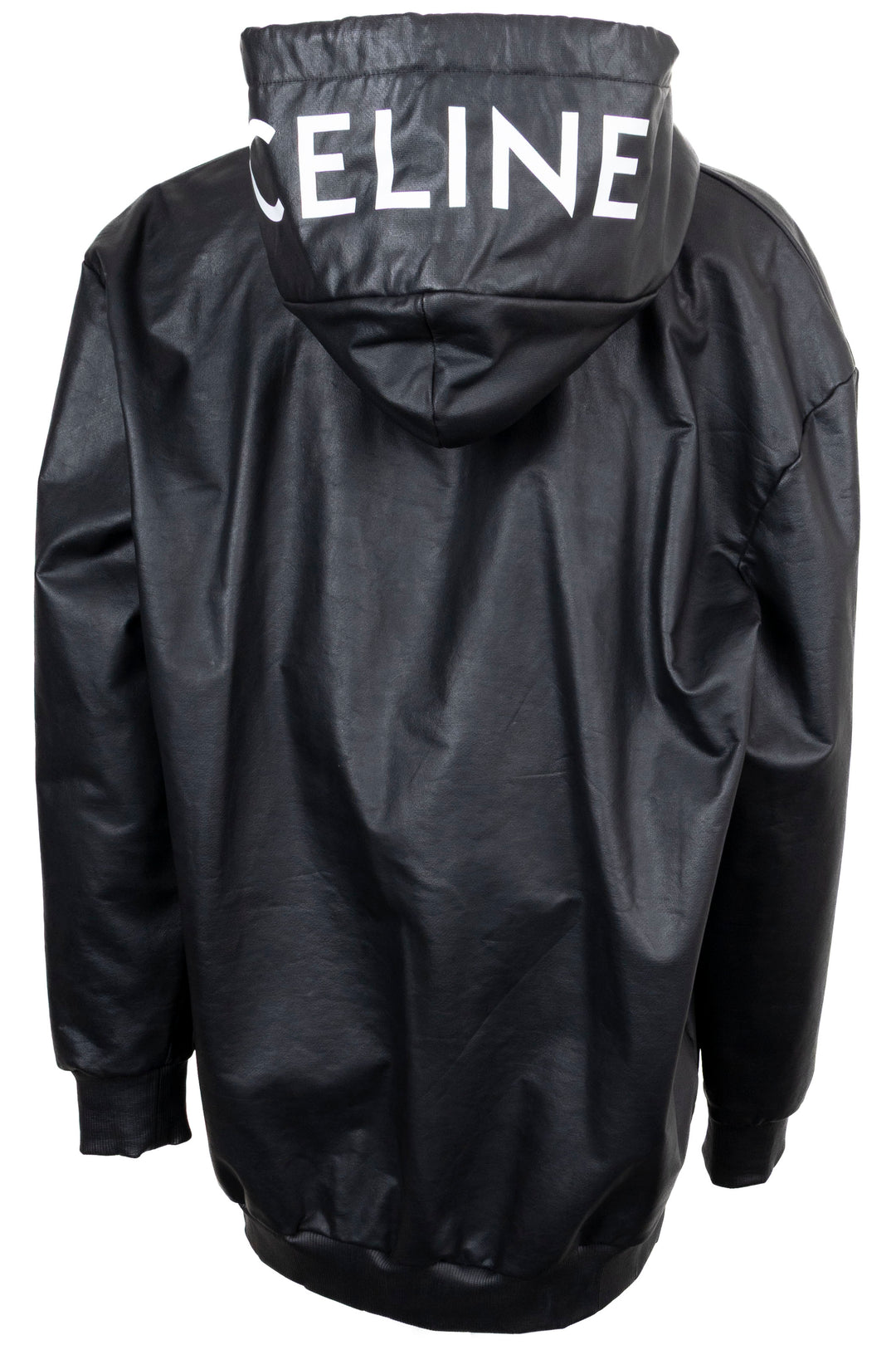 CELINE Logo Hooded Zip Coated Jacket Black