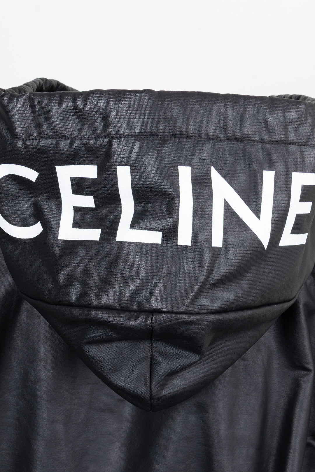 CELINE Logo Hooded Zip Coated Jacket Black