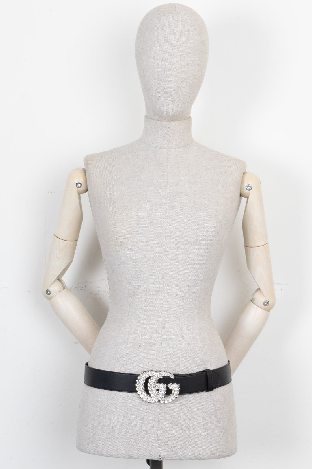 GUCCI Marmont GG Cristaux Ceinture Cuir Noir