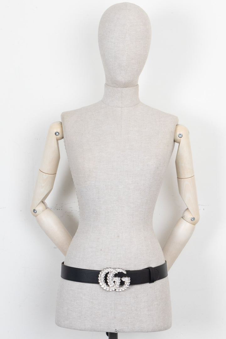 GUCCI Marmont GG Cristaux Ceinture Cuir Noir