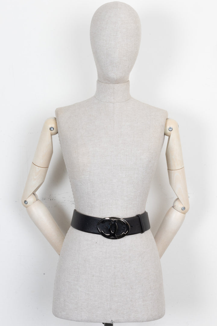 CHANEL Vintage CC Logo Belt Black Silver