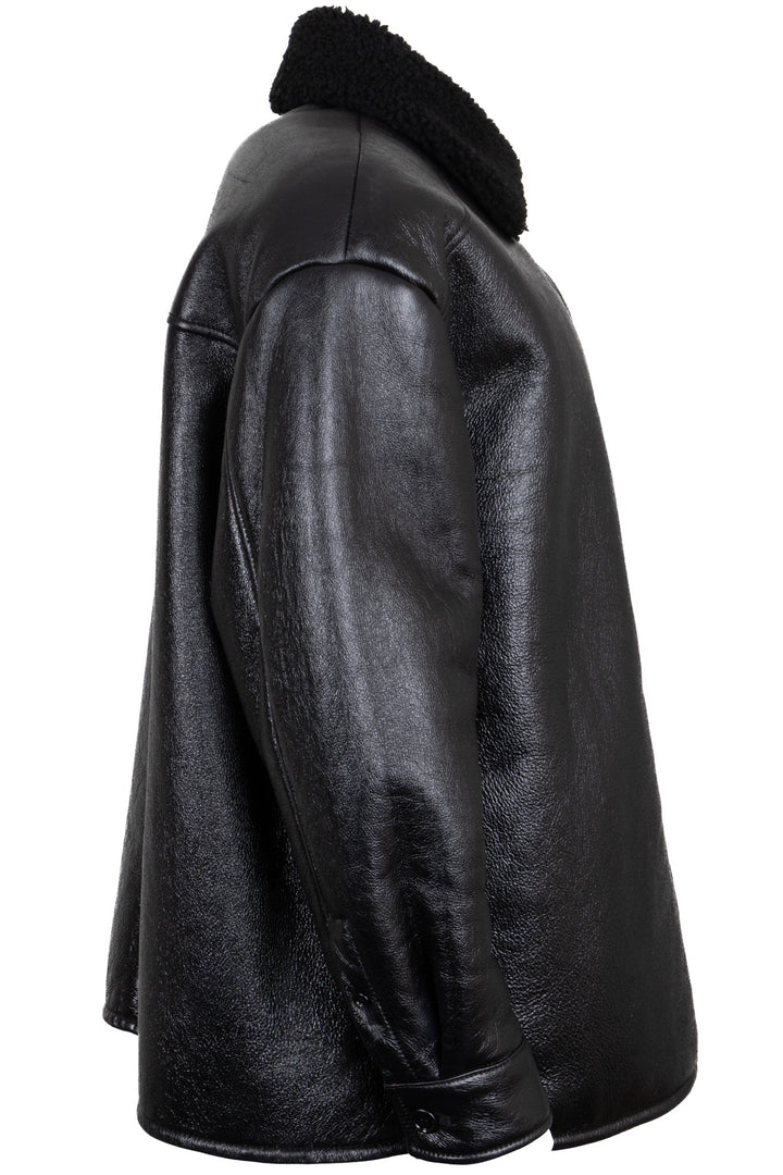 PRADA Veste oversize en peau lainée 2022 Noir