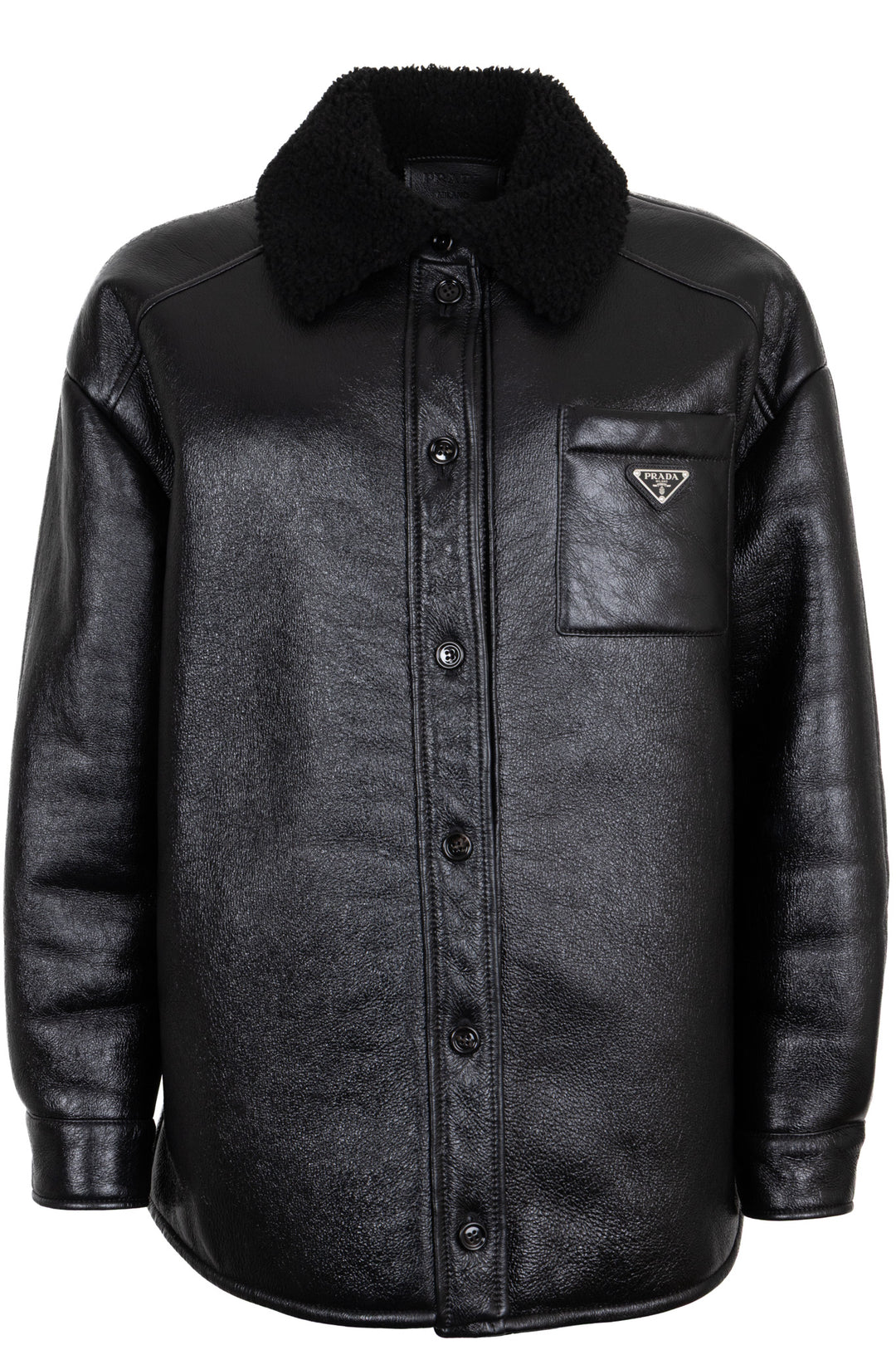 PRADA Veste oversize en peau lainée 2022 Noir