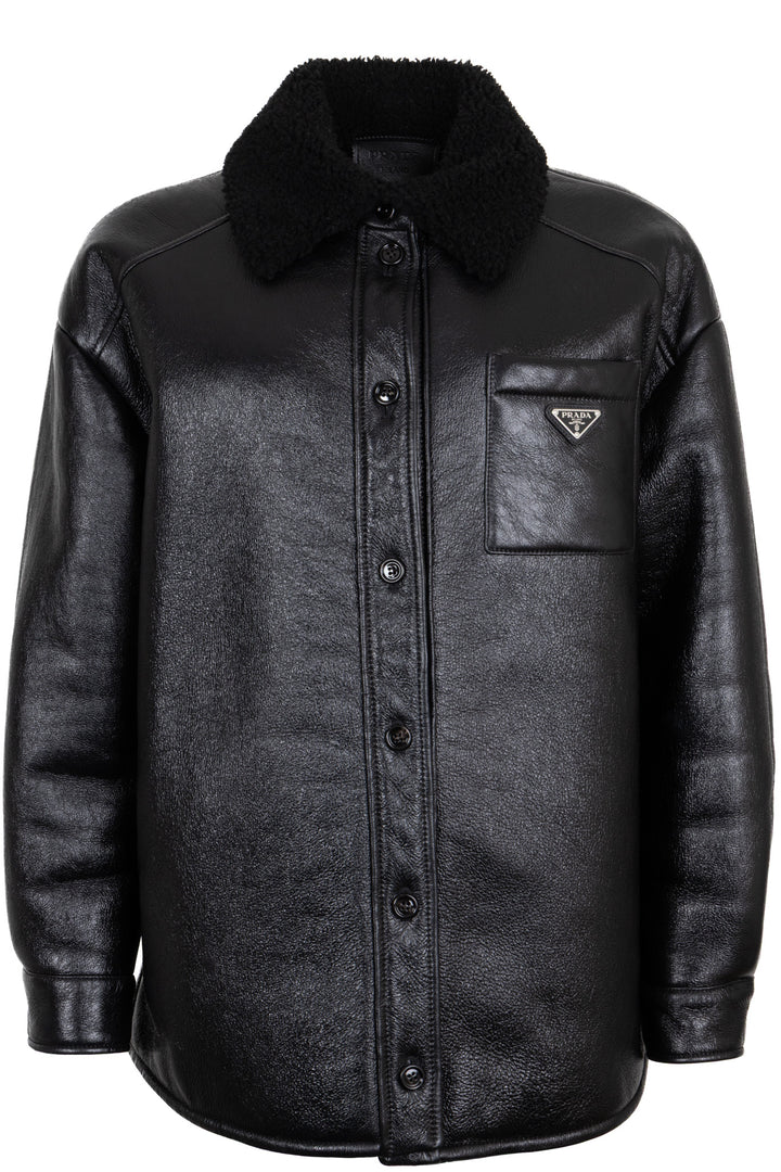 PRADA Veste oversize en peau lainée 2022 Noir