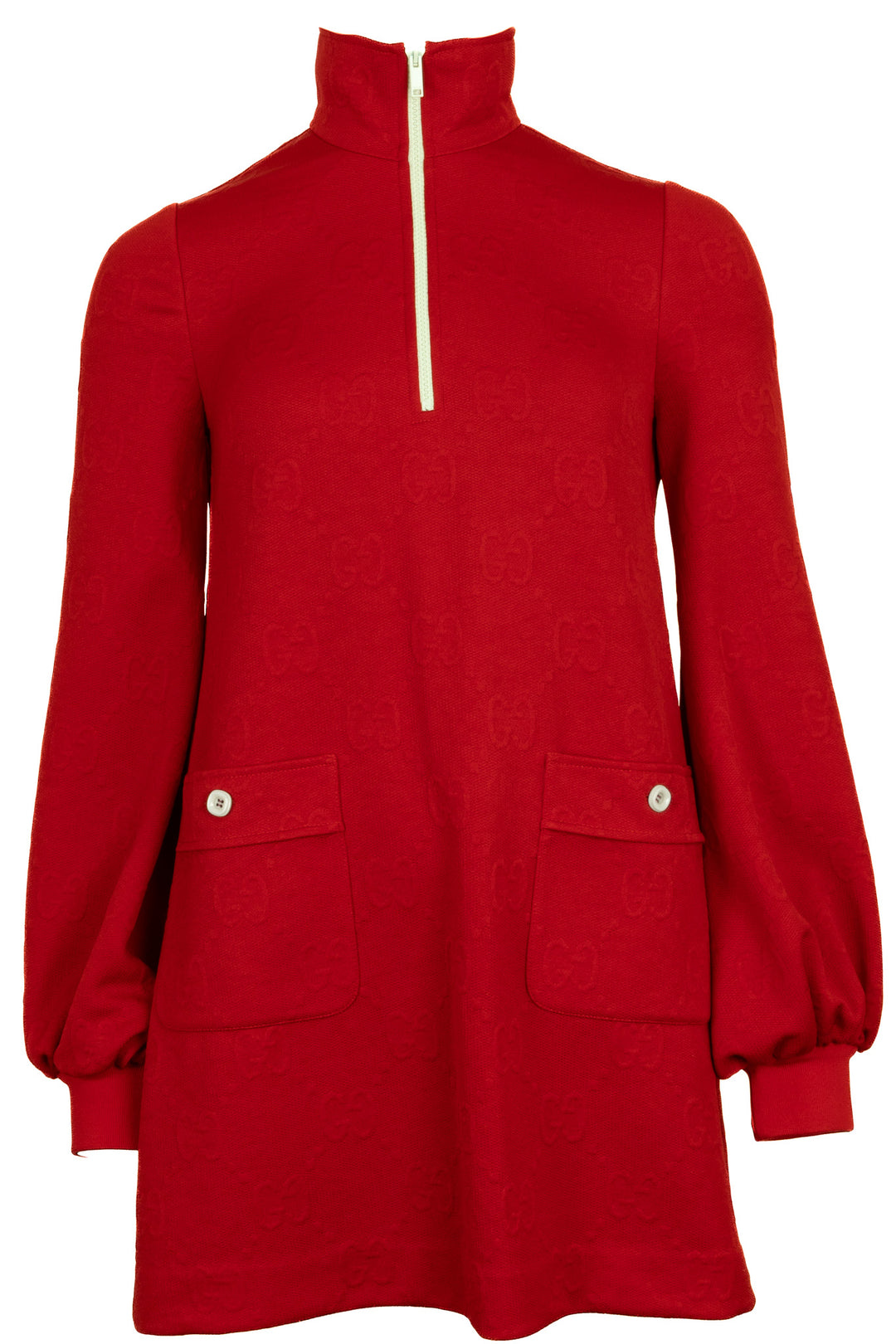 GUCCI GG Balloon-Sleeve Jacquard Jersey Dress Red