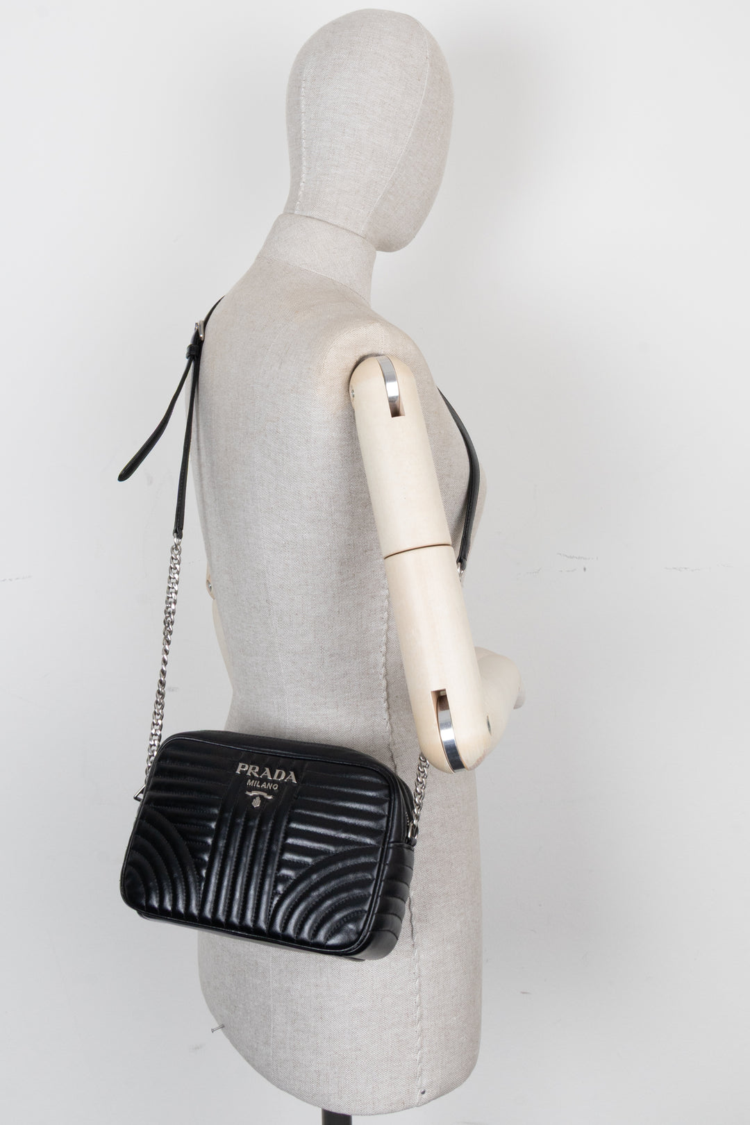 PRADA Quilted Diagrams Camera Bag Black