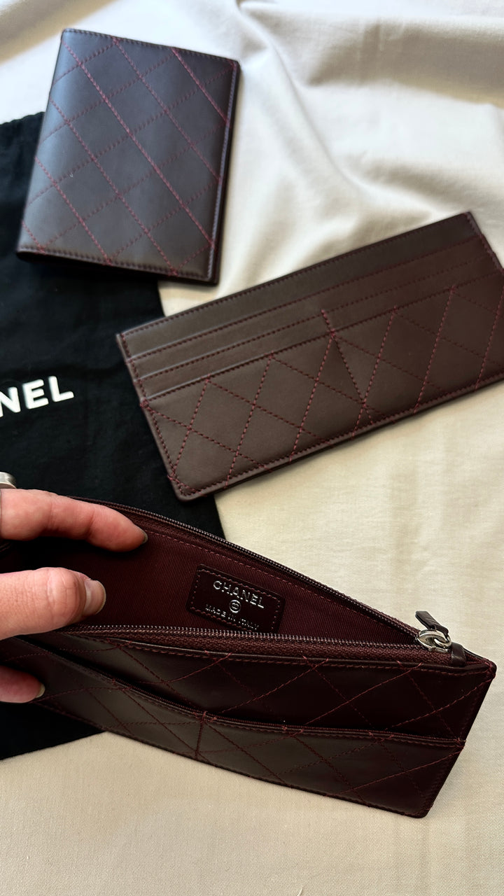 CHANEL Passport Card Three Piece Set Eggplant
