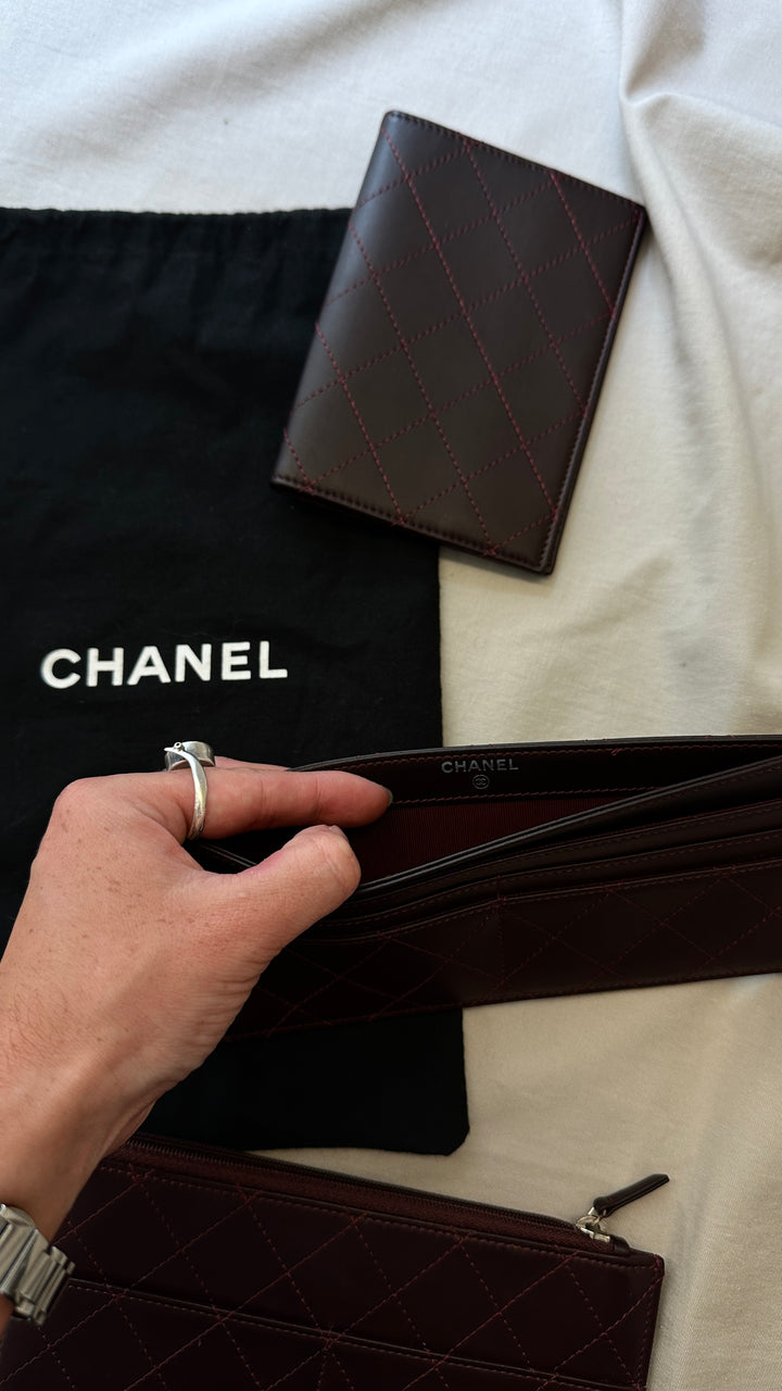 CHANEL Passport Card Three Piece Set Eggplant