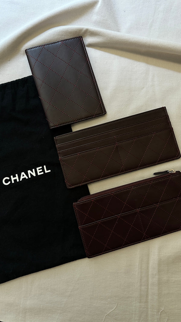 CHANEL Passport Card Three Piece Set Eggplant