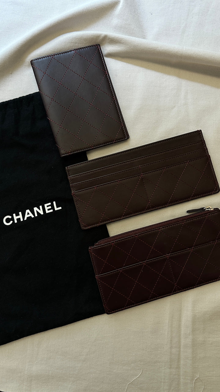 CHANEL Passport Card Three Piece Set Eggplant
