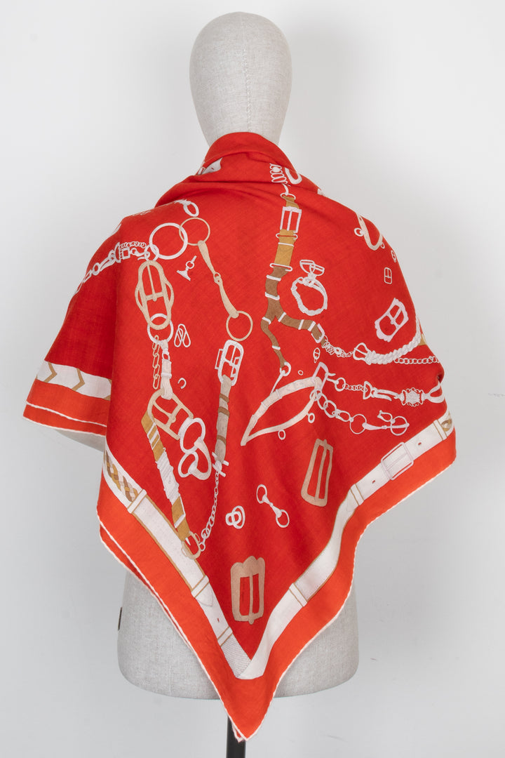 HERMÈS Les Chevaux Déchainés 140 Scarf Cashmere Red