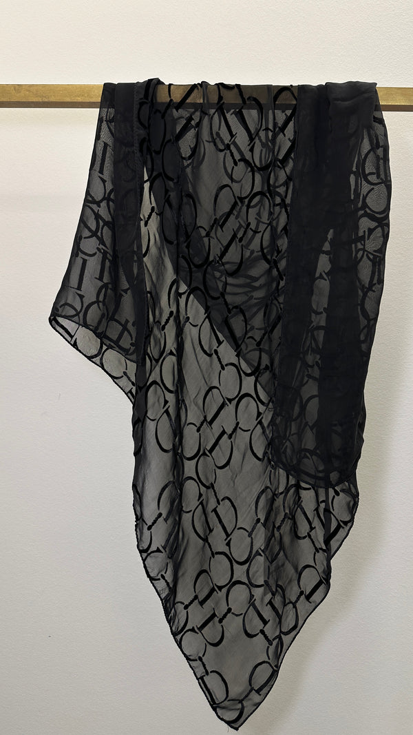 CHRISTIAN DIOR Logo Scarf Organza Silk Black