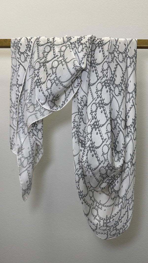 CHRISTIAN DIOR Pearl Logo Print Scarf White Grey Silk