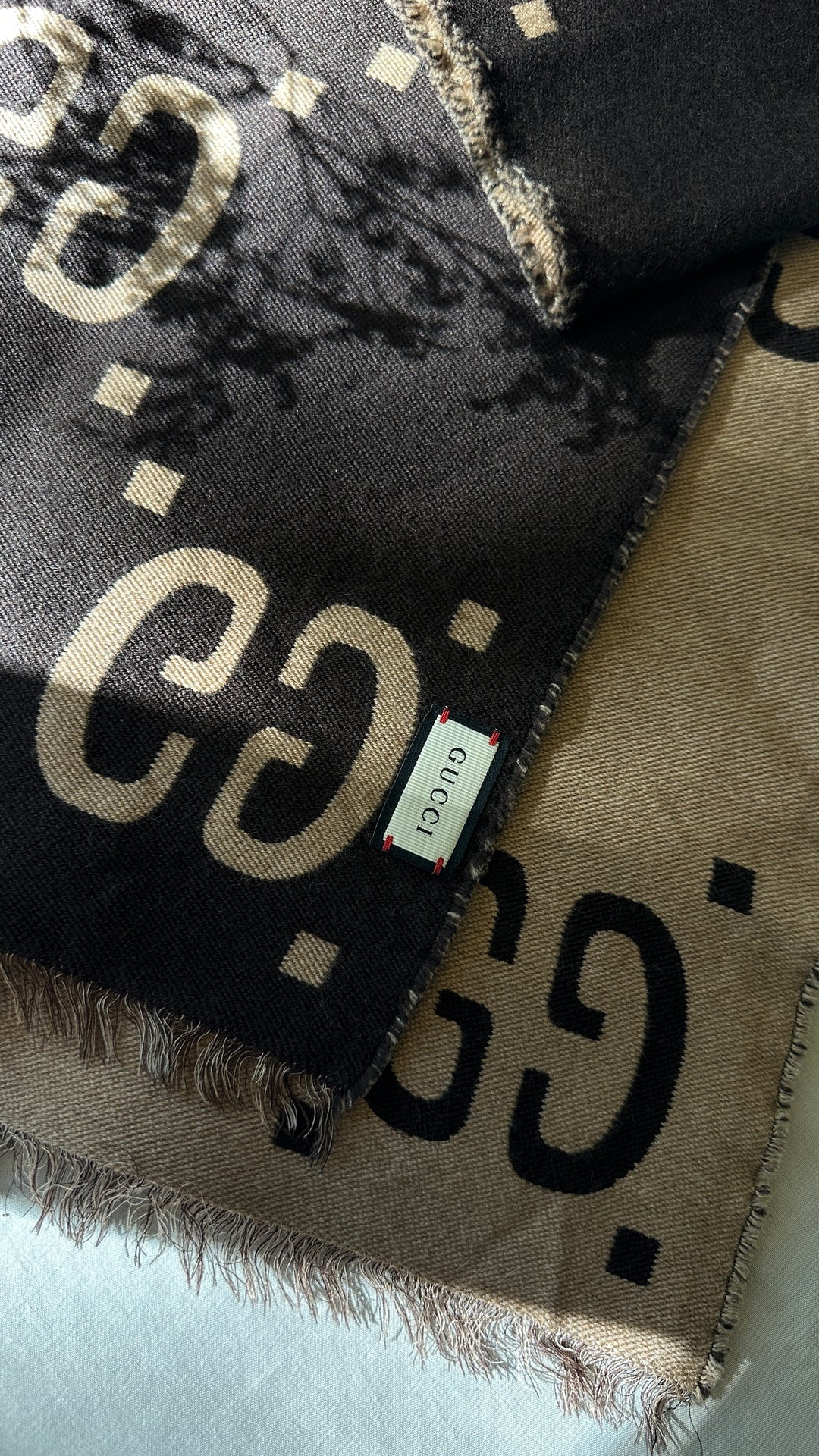 GUCCI Giant GG Reversible Scarf Brown Wool