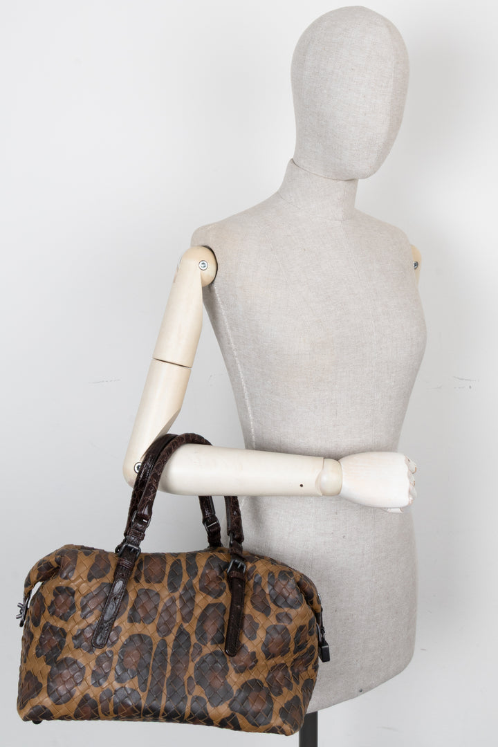BOTTEGA VENETA Boston Bag Intrecciato Cheetah Brown