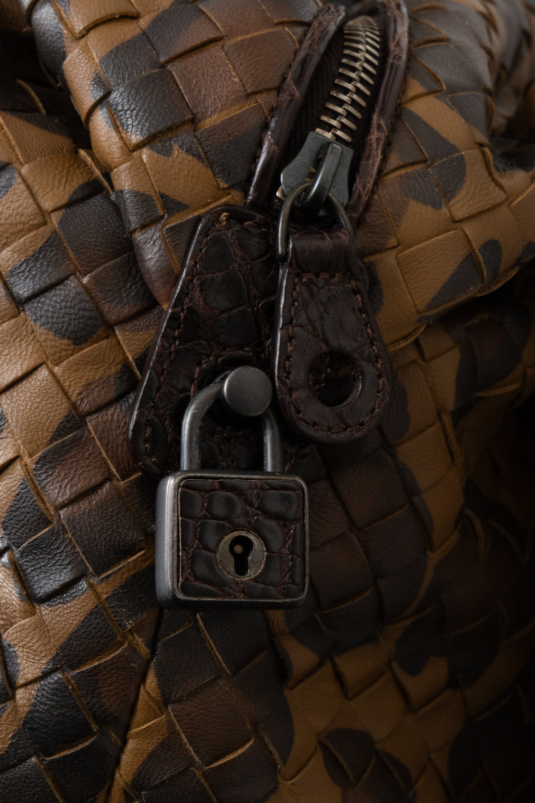 BOTTEGA VENETA Boston Bag Intrecciato Cheetah Brown