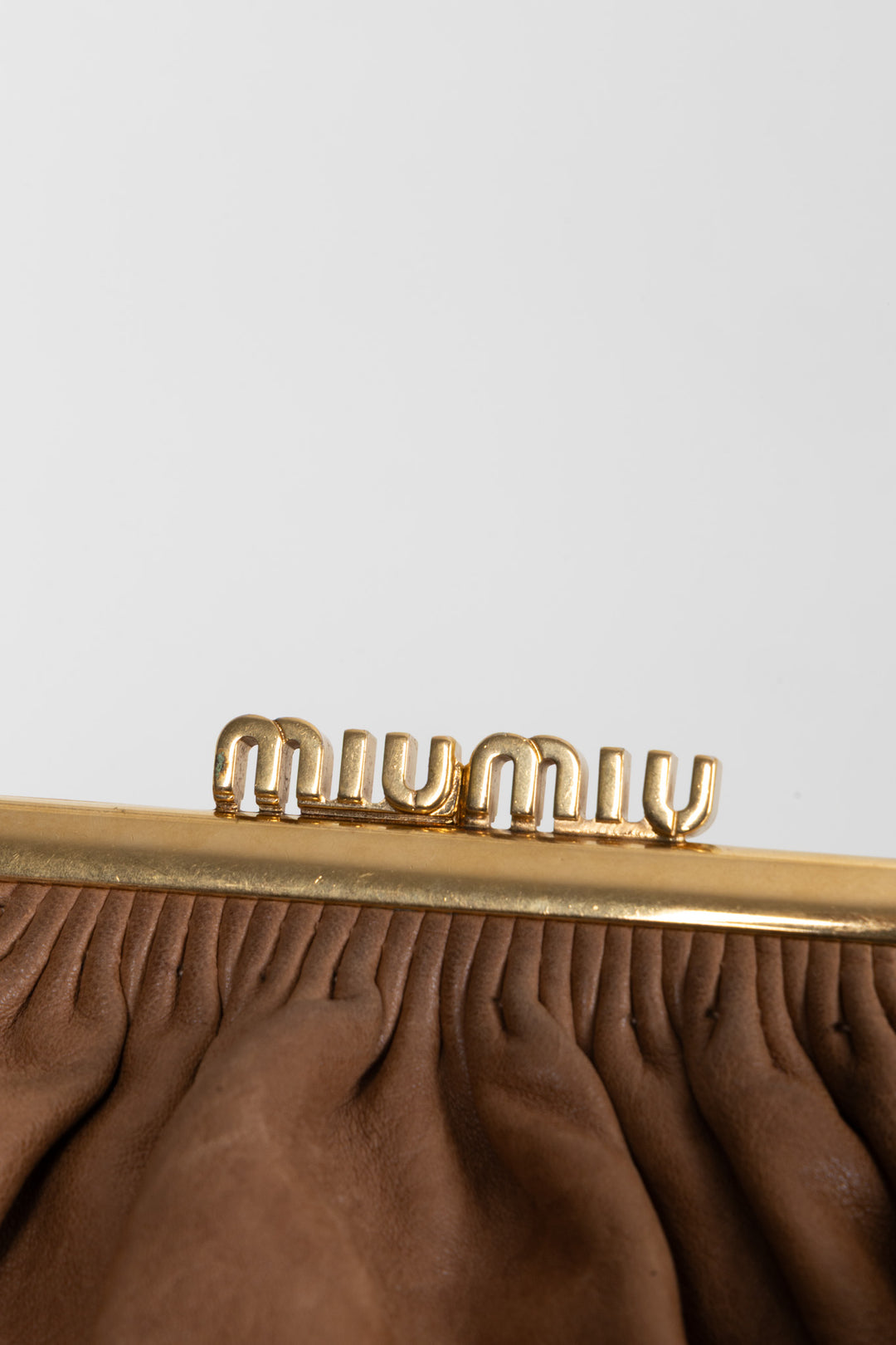 MIU MIU Logo Clasp Handbag Leather Brown