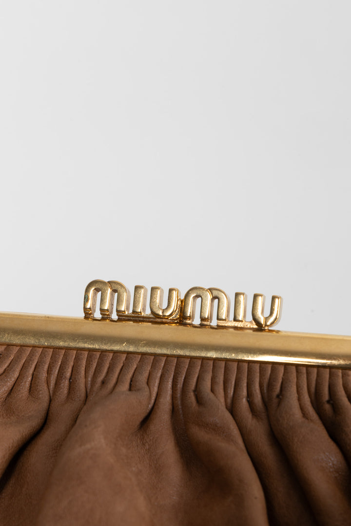 MIU MIU Logo Clasp Handbag Leather Brown