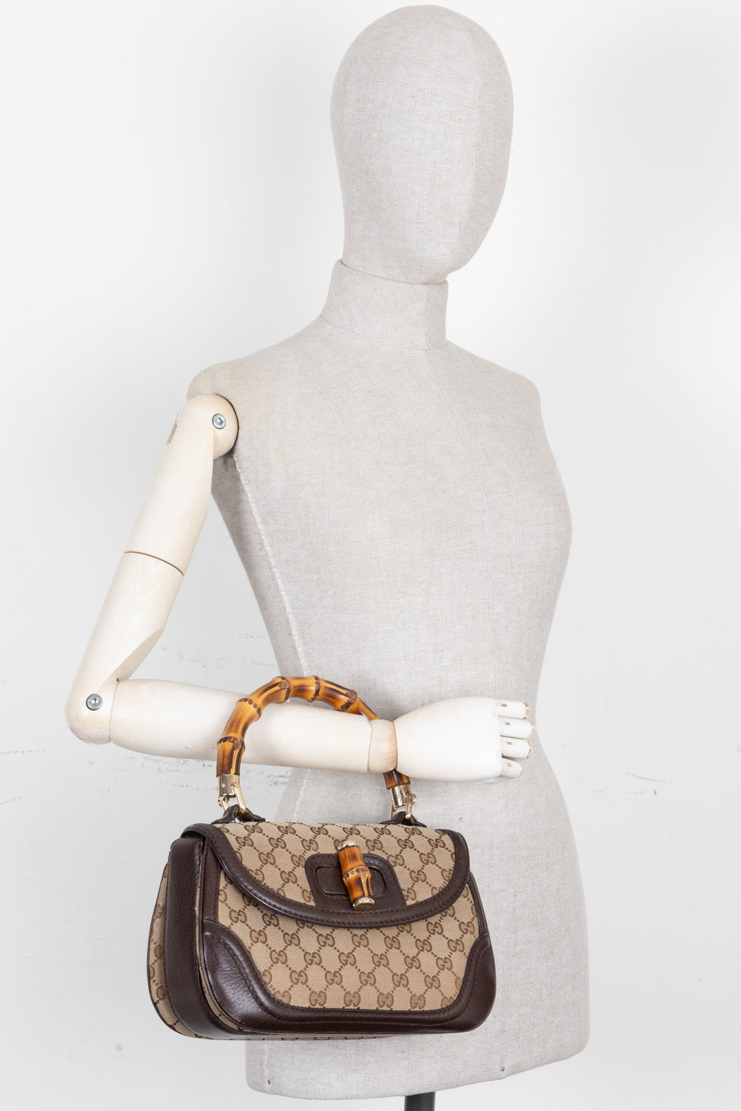 GUCCI Vintage Bamboo Top Handle Bag Canvas GG Supreme