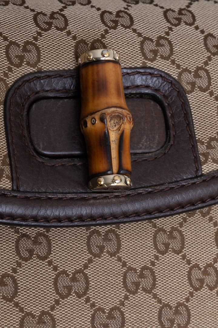 GUCCI Vintage Bamboo Top Handle Bag Canvas GG Supreme