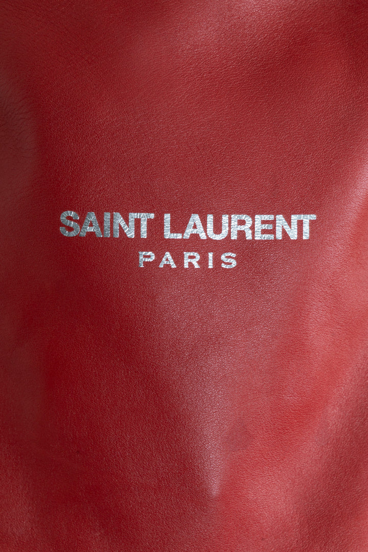 SAINT LAURENT Teddy Drawstring Bucket Bag Red