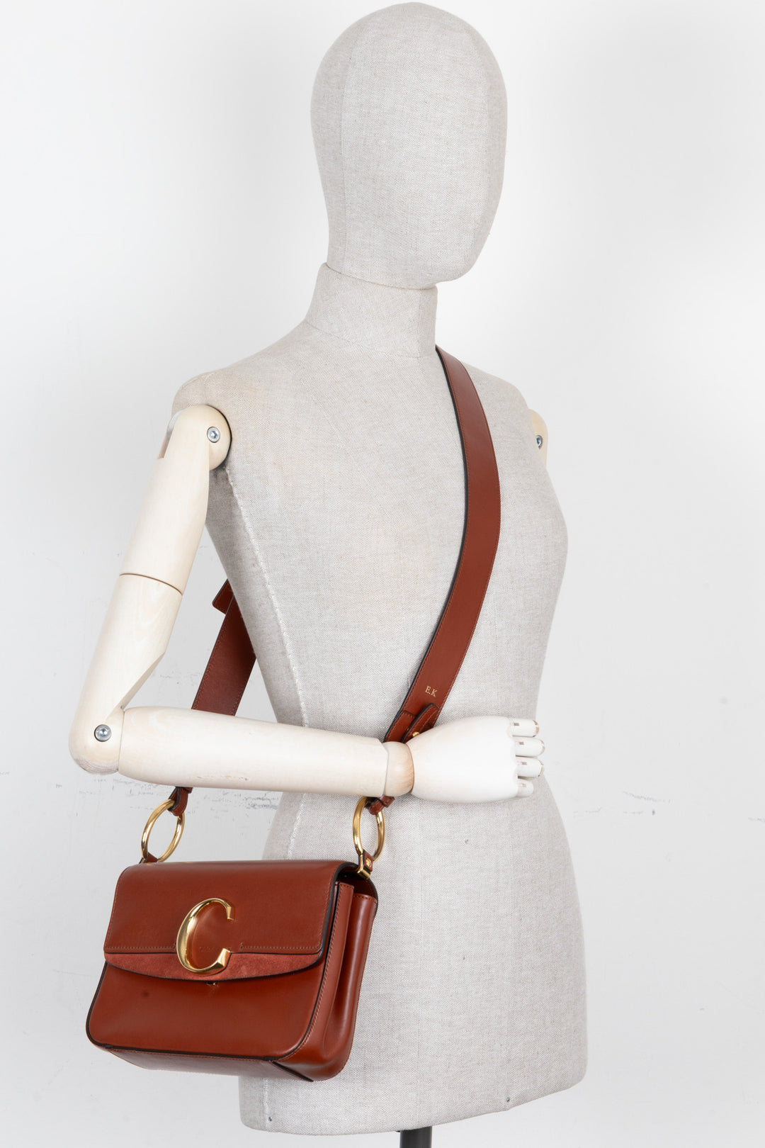 CHLOÉ Small C Double Carry Bag Leather Brown