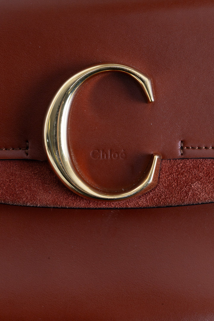 CHLOÉ Small C Double Carry Bag Leather Brown