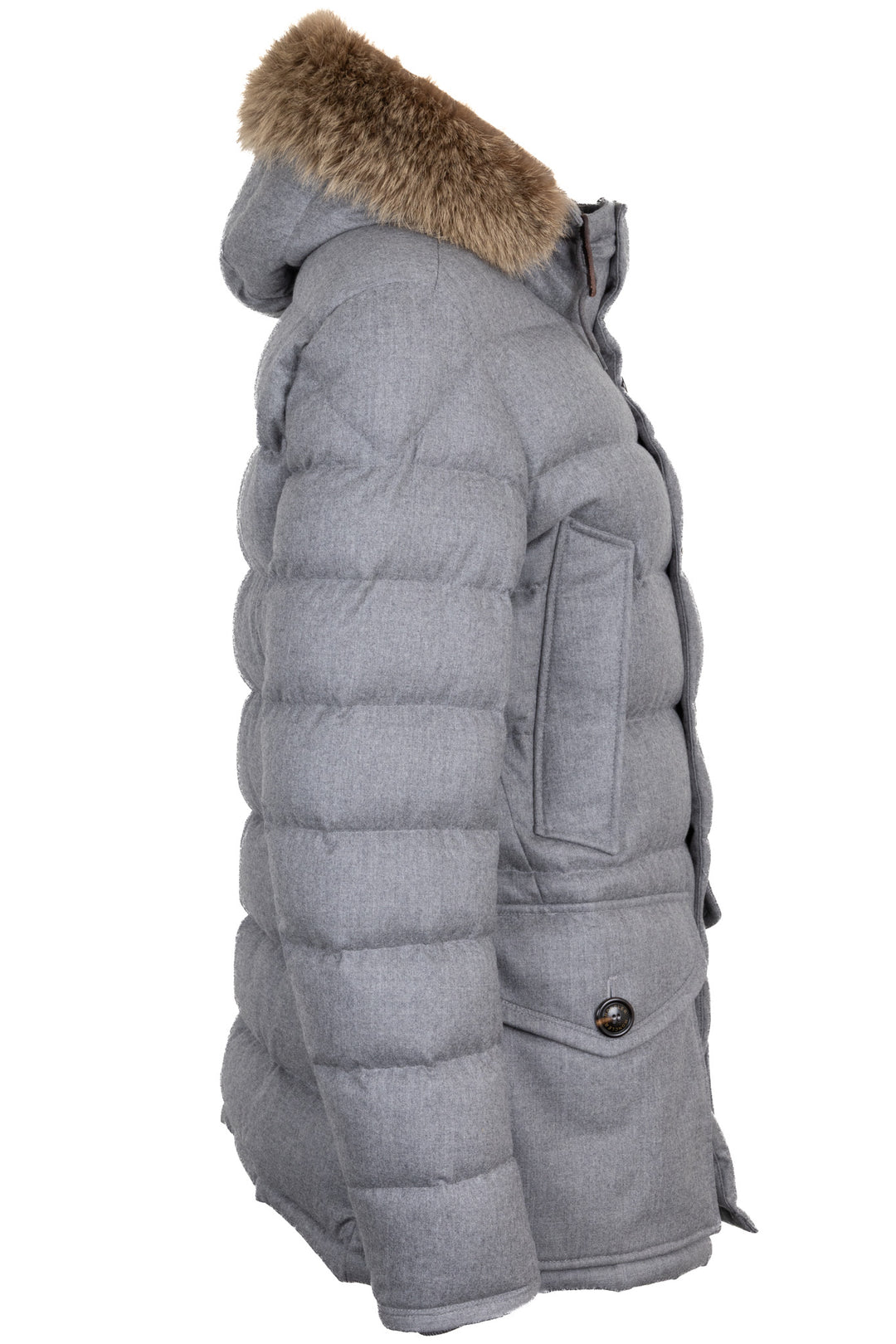 Veste MONCLER Rethel avec bordure en fourrure en laine grise