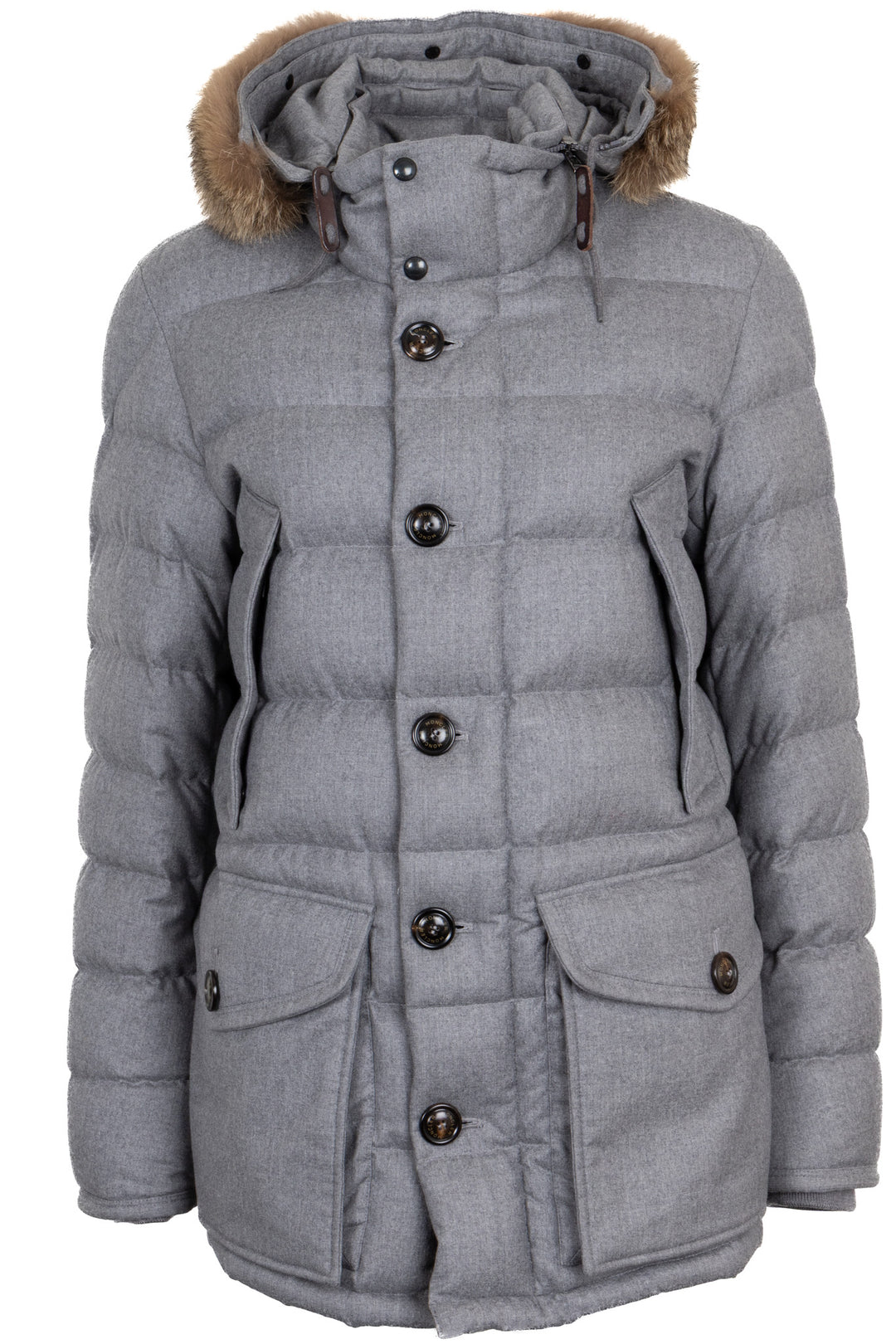 Veste MONCLER Rethel avec bordure en fourrure en laine grise