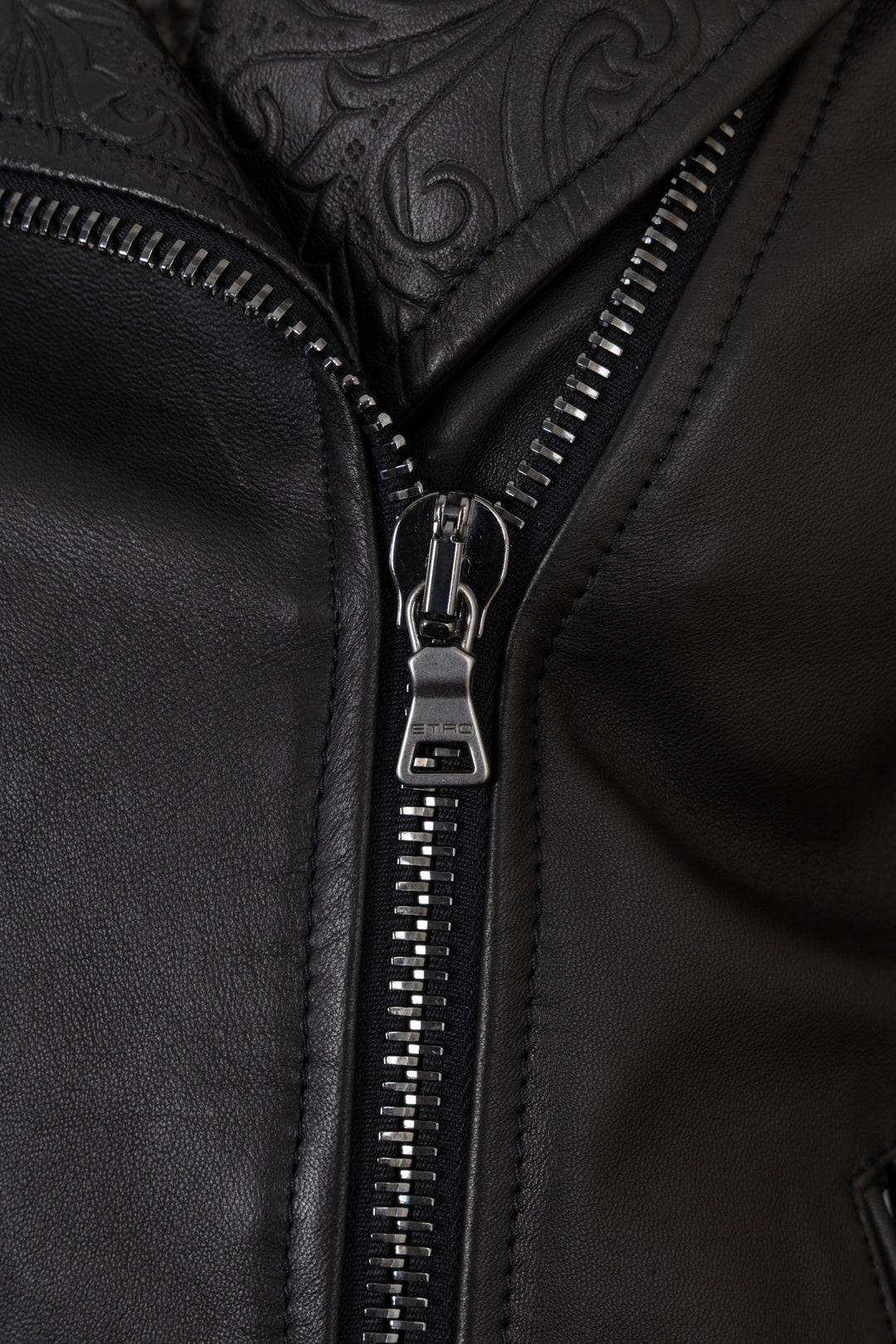 ETRO Paisley Embossed Leather Zip Jacket Black