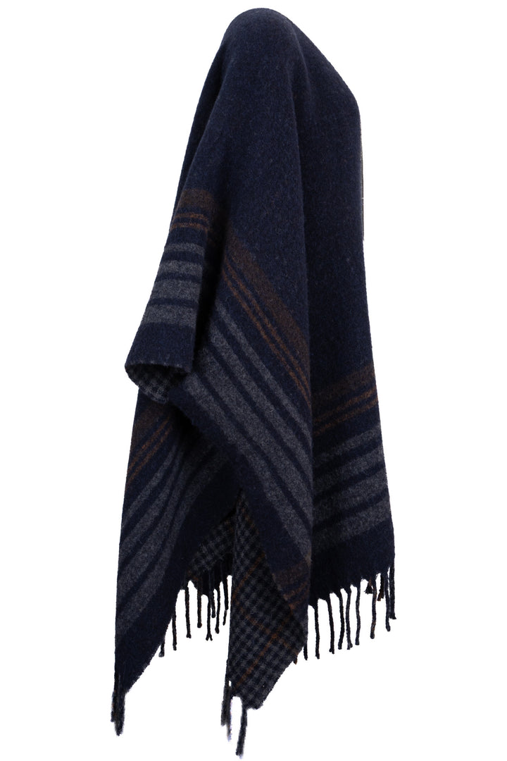 BRUNELLO CUCINELLI Double-Sided Monili Fringed Alpaca Poncho Blue