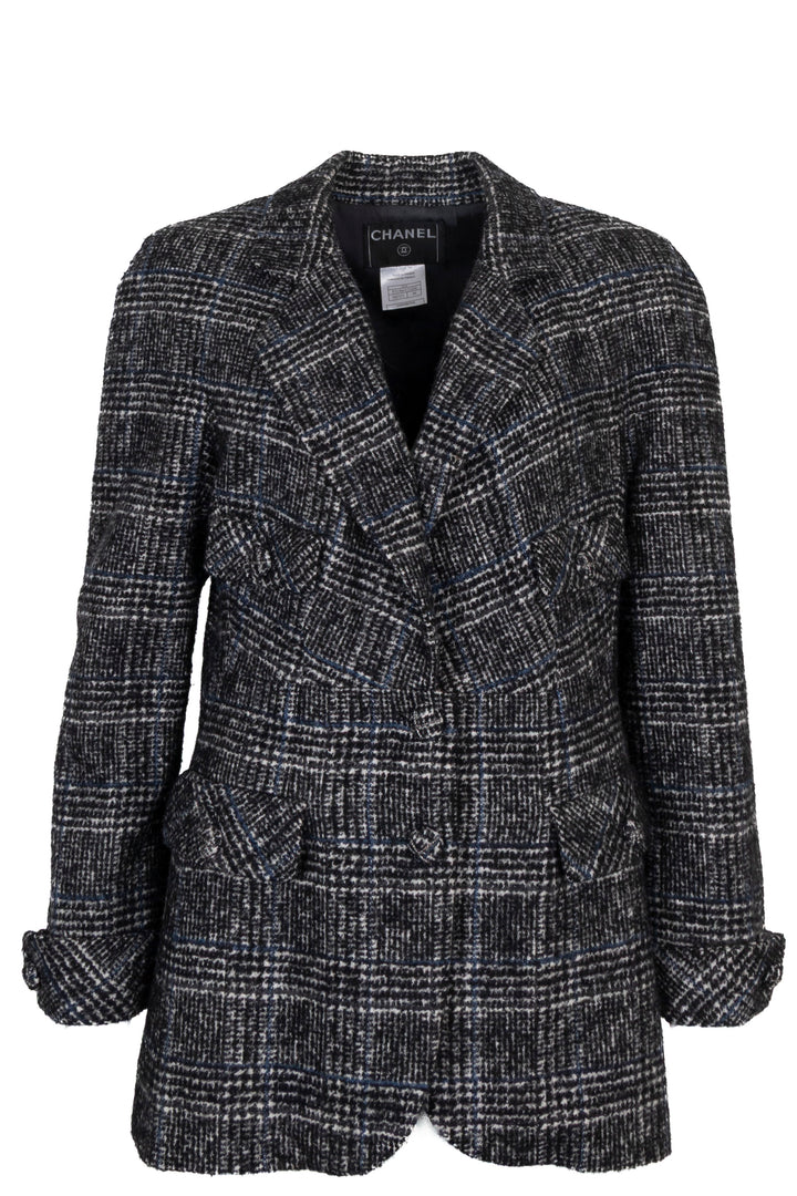 CHANEL 2007 Houndstooth Blazer Wool Black White