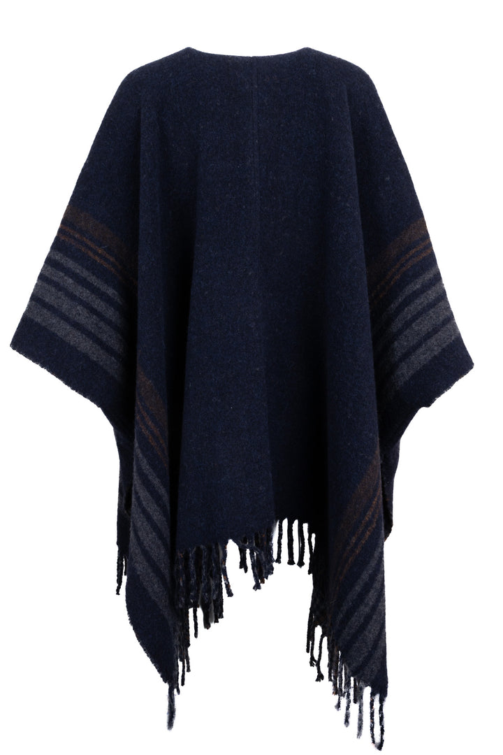 BRUNELLO CUCINELLI Double-Sided Monili Fringed Alpaca Poncho Blue