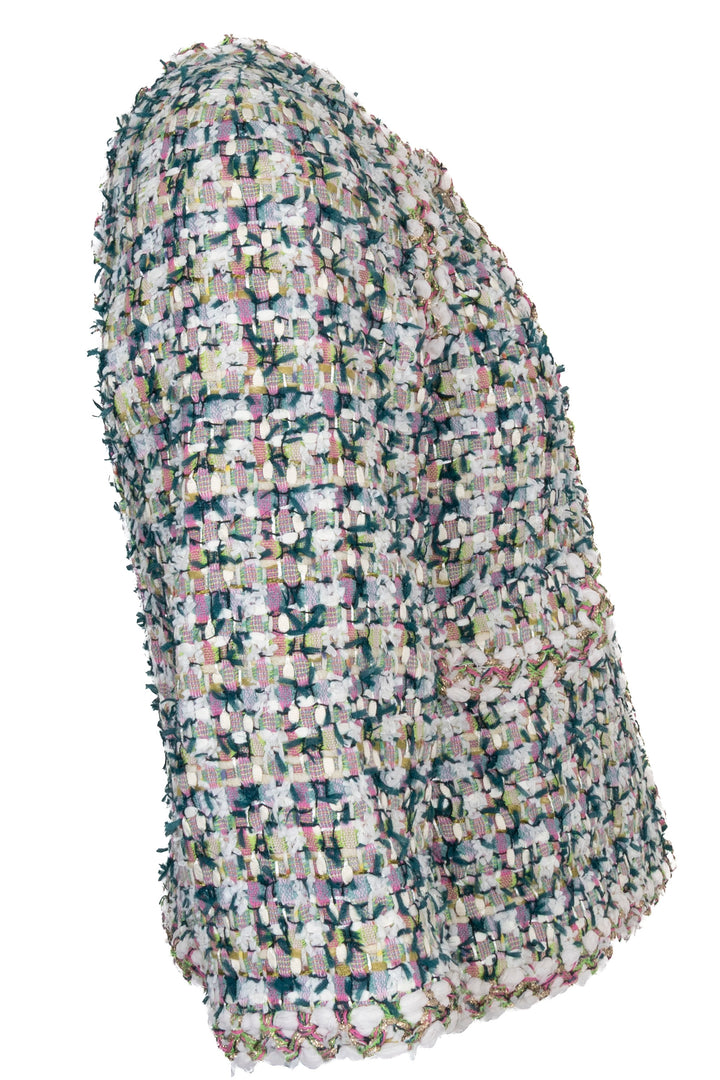CHANEL Jacket Tweed Green Pink White