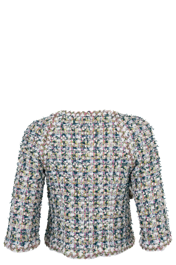 CHANEL Jacket Tweed Green Pink White