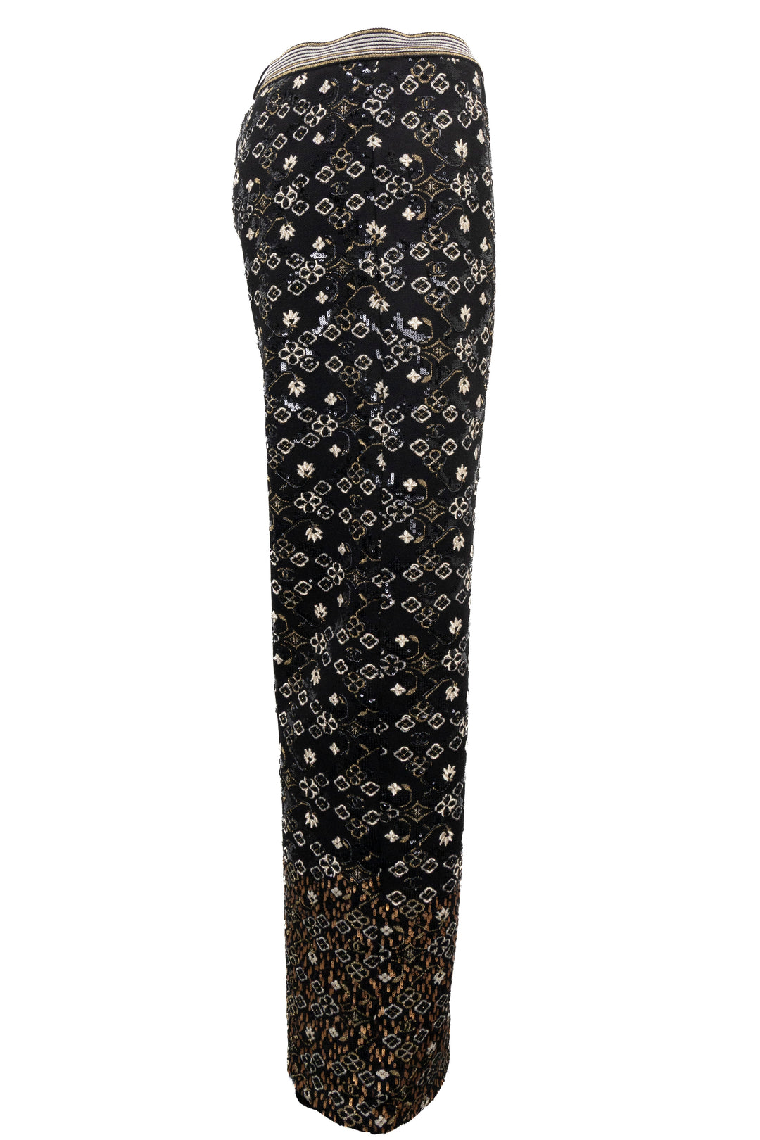 CHANEL Sequins Pants Gold Black