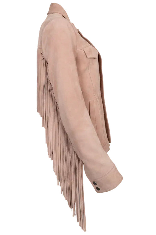 SAINT LAURENT 2019 Fringed Jacket Suede Blush
