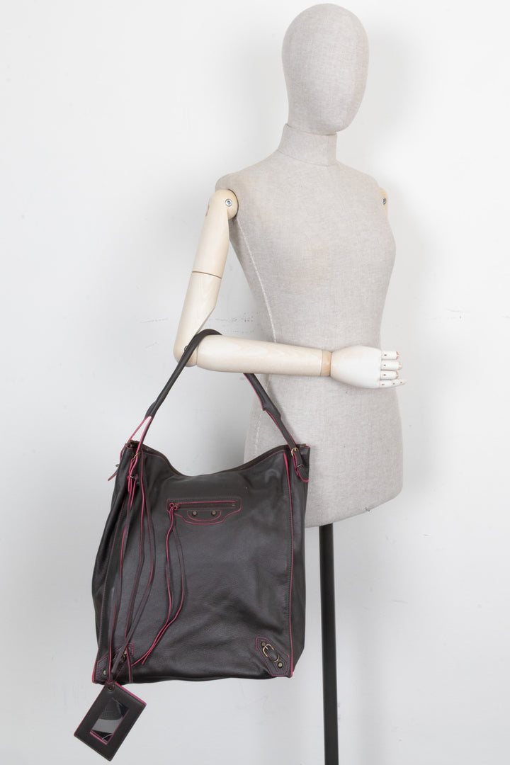 BALENCIAGA Papier Hobo Bag Leather Brown Pink