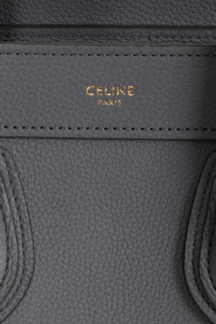 CELINE Nano Luggage en cuir gris